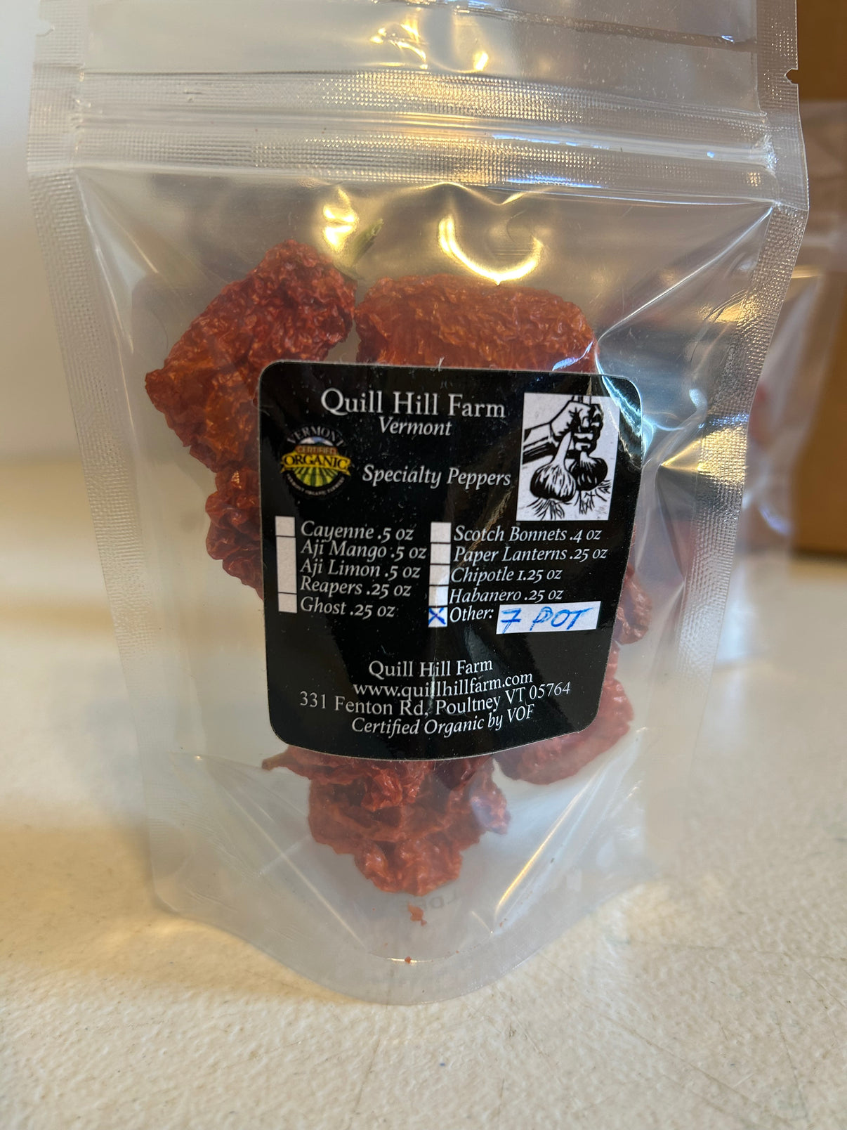 7 pot peppers, organic Quill Hill Farm